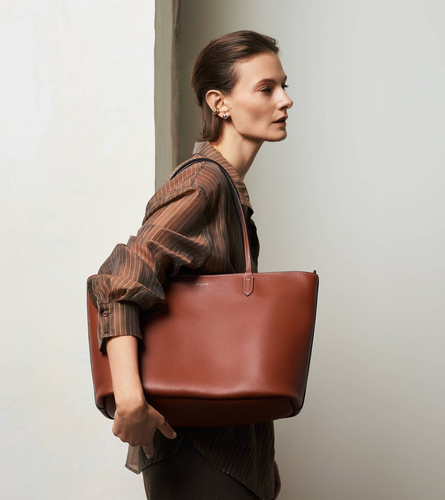 Le Tanneur Grand sac cabas Louise cuir grainé - Acajou/Crépuscule