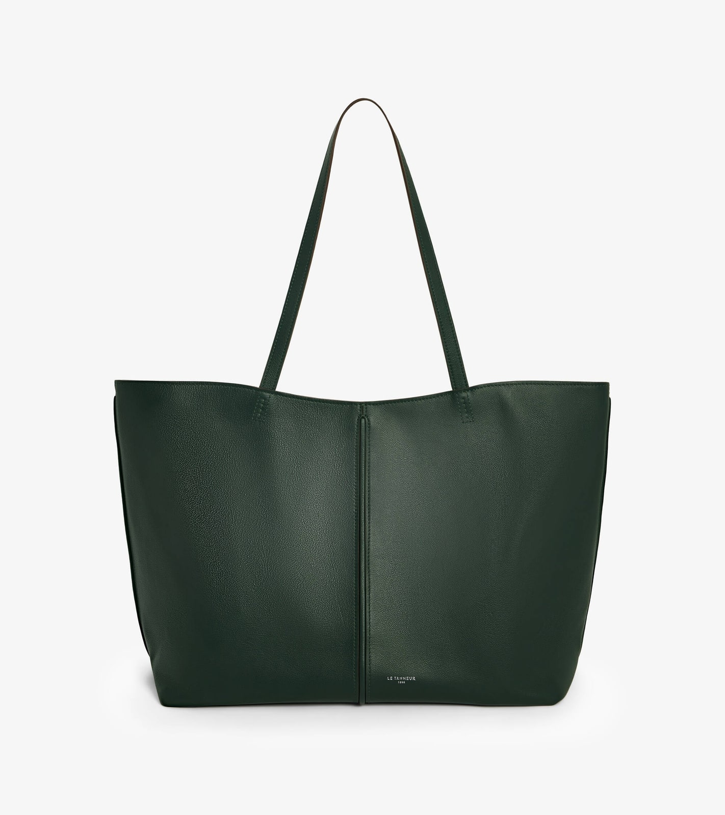 Le Tanneur Sac cabas grand modèle Hortense cuir grainé double face - Vert malachite/Greige